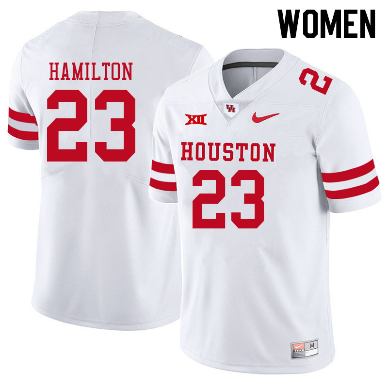 Women #23 Isaiah Hamilton Houston Cougars College Big 12 Conference Football Jerseys Sale-White - Click Image to Close